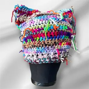 Handmade Multi color scrap yarn cat ears beanie spider