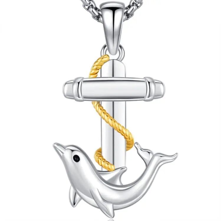Thanches 925 Sterling Silver Dolphin Necklace Pendant Symbol Wisdom Ideal Good Luck Cute Animal Jewelry Accessories, Perfect Protection Graduation Birthday Gift for Lovers Men Women
