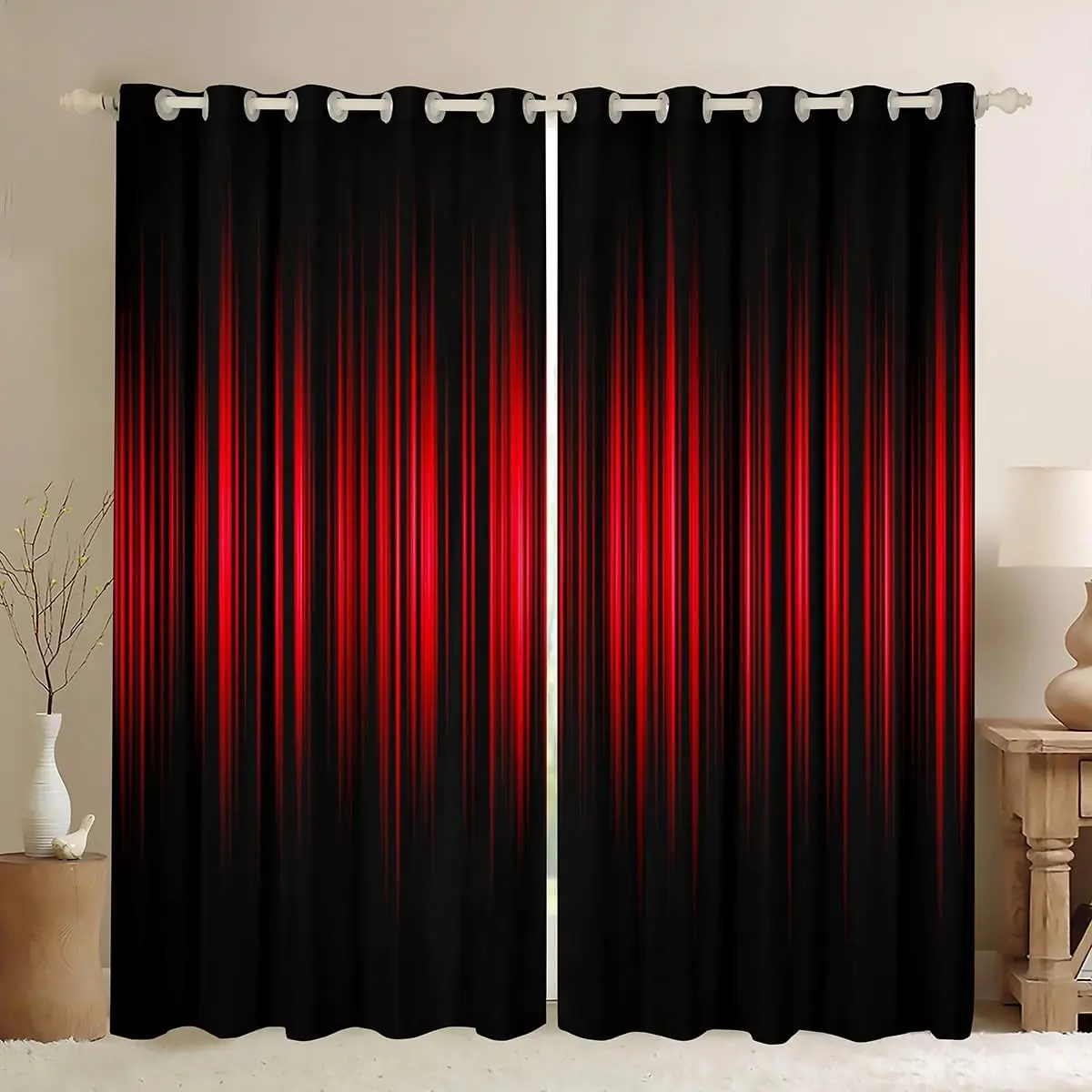 Feelyou Modern Gradient Blackout Curtains - Red-Black Ombre Bold Pattern Darkening Drapes, Privacy Grommet Window Covers, Bedroom Home Textile Decorations, Bold Pattern Curtains