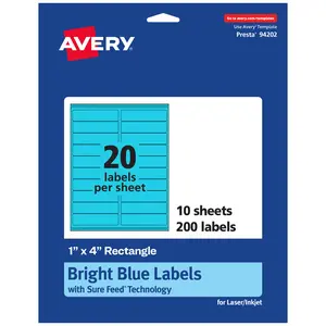 Avery Bright Blue Paper Labels, 1" x 4" Rectangle