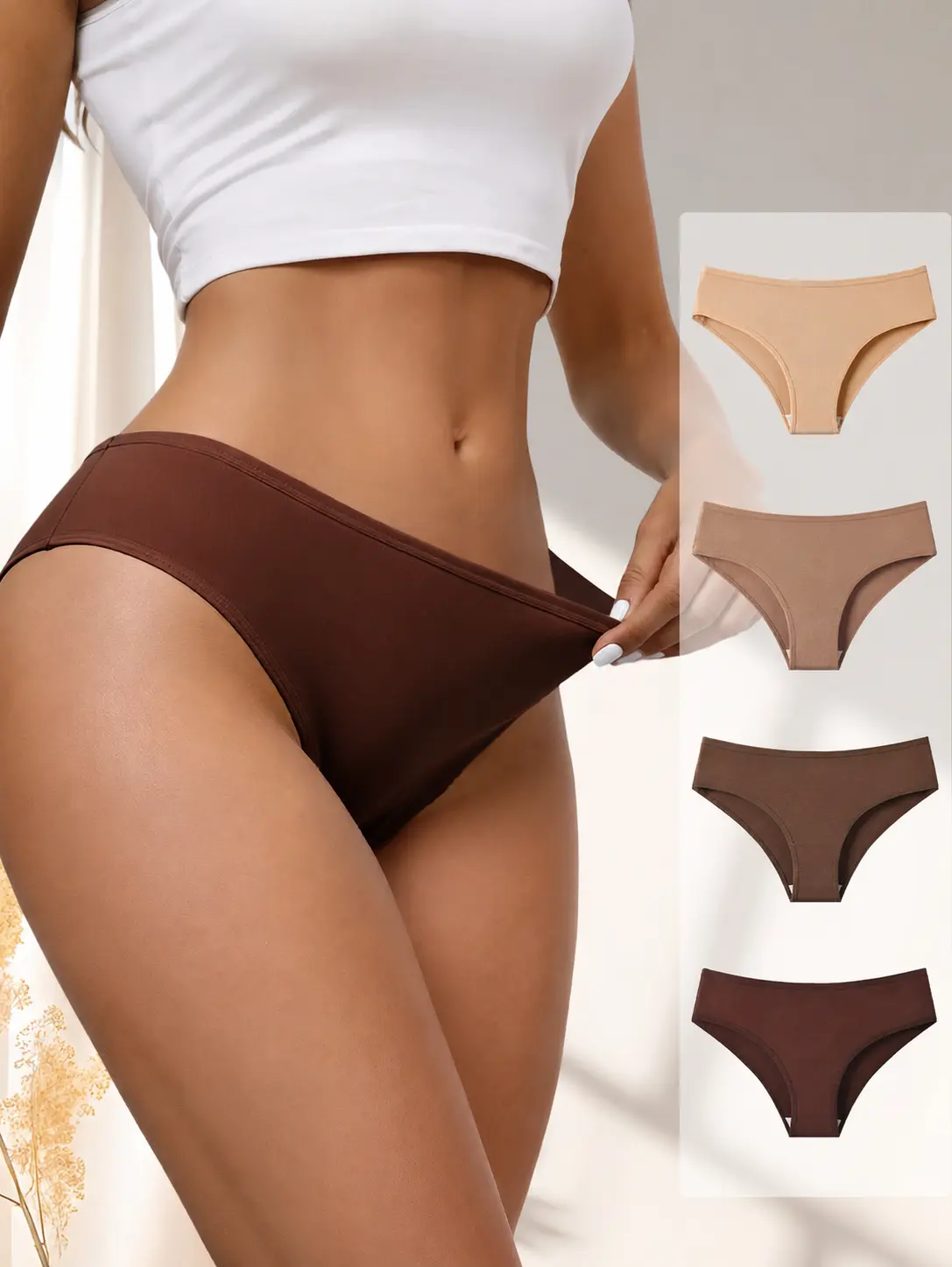 HOTCOM Women's 4-Pack Cotton Bikini Panties - Soft Breathable Stretch Briefs, Comfortable Everyday Underwear