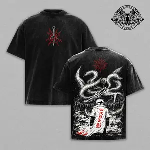 Minato Namikaze - NRT Anime Graphic Tee Vintage Washed Shirt Unisex Streetwear Fourth Hokage Anime Shirt Kurama Nine Tails Tee Naruto Anime Clothing Gift for Anime Lovers Fans