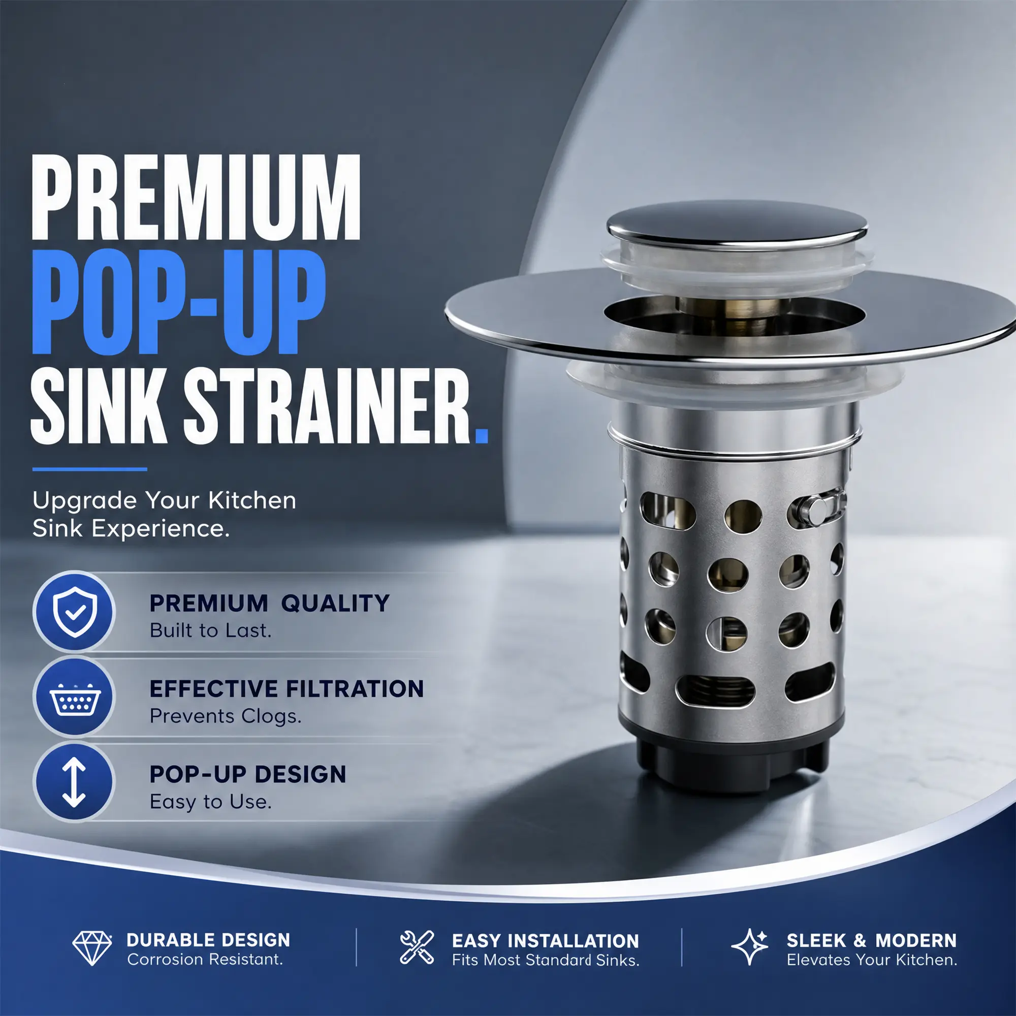 【VC】Upgraded Stainless Steel Bathroom Sink Stopper, 1-2 Counts Anti-odor Basin Bouncing Core, Pop UpBathroom Sink Plug, Sink Drain Stopper forBathroom Bathtub,Home Goods