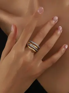1pc fashion trend multi-layer stacked ring, simple 18k gold plated jewelry ring for both men and women, suitable for wearing on multiple fingers alone or stacked on one finger