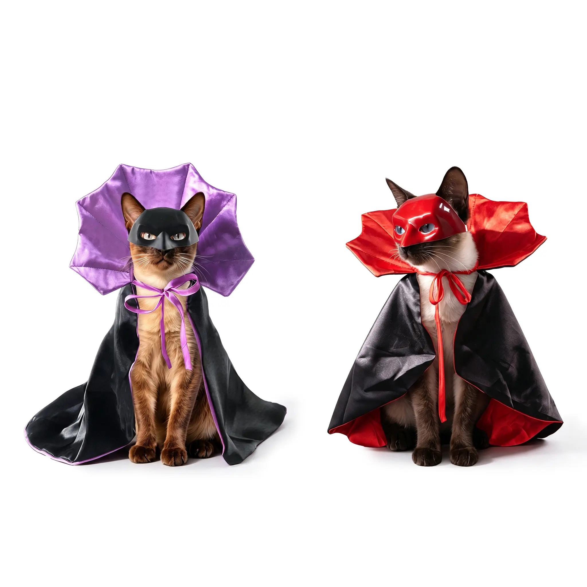 Pet Halloween Vampire Cape Costume with Mask, 2 Color Satin Cloak Cosplay Outfit, Adjustable Dress-up Clothes for Small Cats, Holiday Party Photo Props