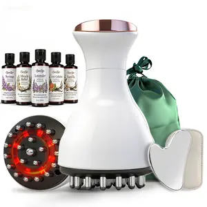 Handheld Full Body Massager Kit with 5 x 50ml Massage Oils (Lavender, Vanilla, Sore Muscle, Syringa & Smooth Cellulite ) and Gua Sha Tool for Muscle , Heat &Vibration for Full-Body Care on Neck,Back,Arms, Waist, Belly & Legs Firming