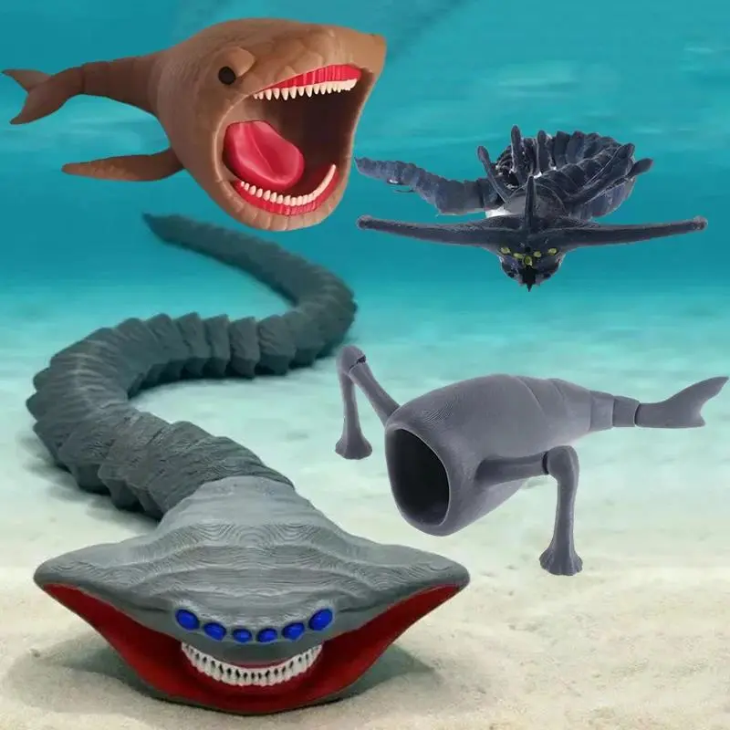 1/4pc 3D Printing Sea Eater Bloop Gran Maja Action Figure Model Toy Doll Christmas Gift Joint-movable Deep Sea Monster Figurines