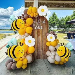 Bee balloon garland arch kit brown yellow sand white brown balloon with daisy balloons for Birthday Party bee Gender Reveal baby shower bride to bee decorations