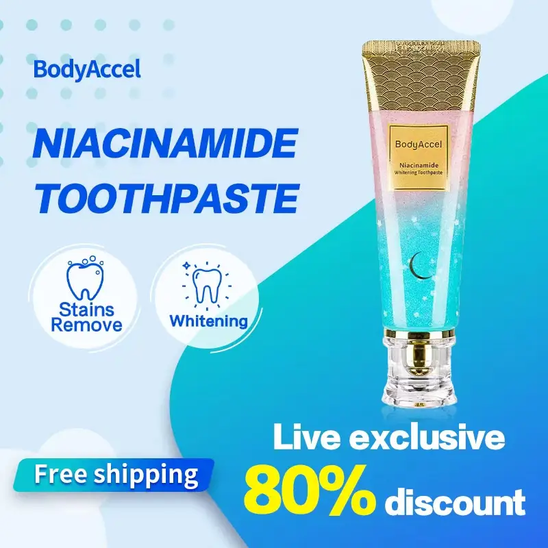 BodyAccel Niacinamide Whitening Toothpaste - Peach Mint Flavor | Vegan, Fluoride-Free, Antiplaque & Fresh Breath | Oral Hygiene Essentials for Sensiti