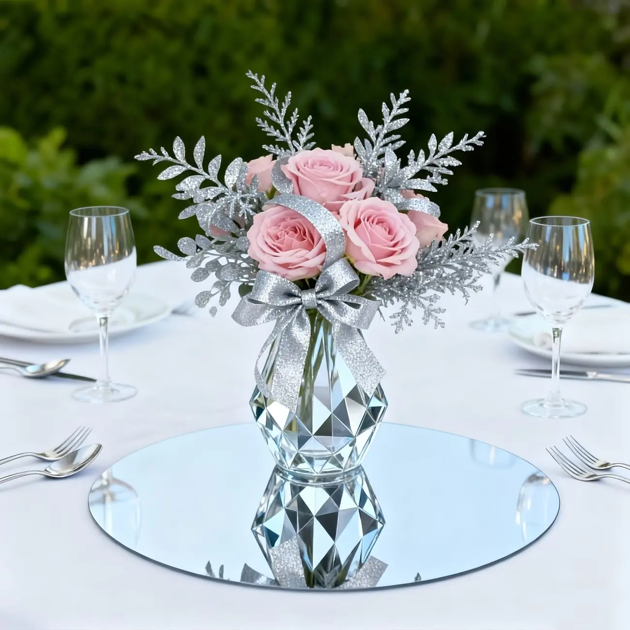 2-piece acrylic circular mirror candle tray set, circular mirror base, suitable for desktop center decoration, diameter 30cm, non glass mirror decoration, suitable for home wedding desktop decoration