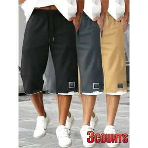 3pcs men's casual cargo shorts - lightweight and breathable polyester with adjustable drawstring waist and multiple pockets for summer outdoor sports and everyday wear (black, khaki, green), sporty cargo shorts in solid color andGift