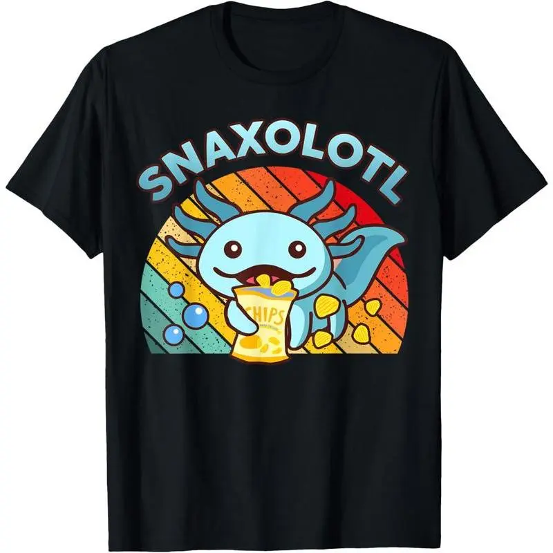 Men's Menswear Funny Axolotl Vintage Graphic Tee - 100% Cotton, Round Neck, Short Sleeve, Distressed Vibe, Event-Ready Fun Tee, Casual Streetwear Top, XX-Large