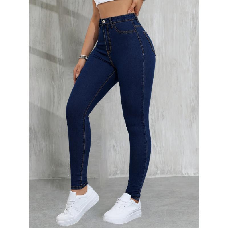 Preppy Style High Stretch Skinny Jeans for Women - 70% Rayon, 27.6% Polyester, 2.4% Spandex Blend, Solid Color, Button Fly, All-Season Long Pants with Woven Fabric, Tightfit Jeans|Preppy Style Jeans|Stretch Denim Blend