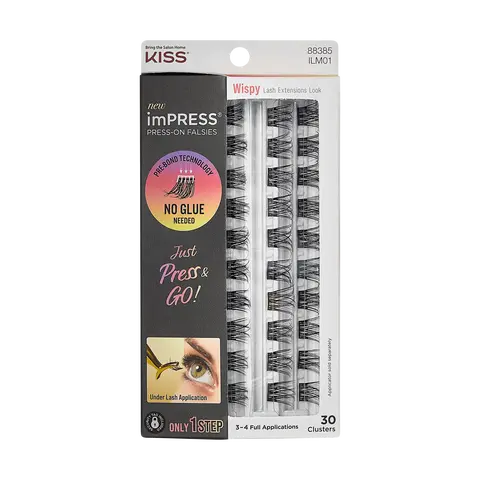 Impress Falsies Pre-Glued False Eyelashes Refills - Wispy | 30 Lash Clusters, 10mm-14mm