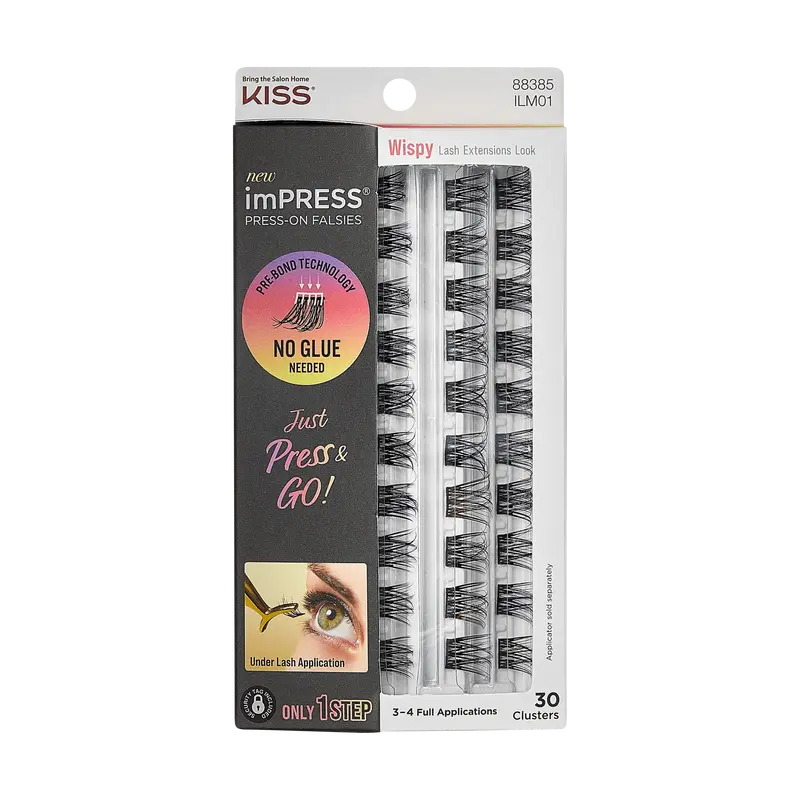 Impress Falsies Pre-Glued False Eyelashes Refills - Wispy | 30 Lash Clusters, 10mm-14mm