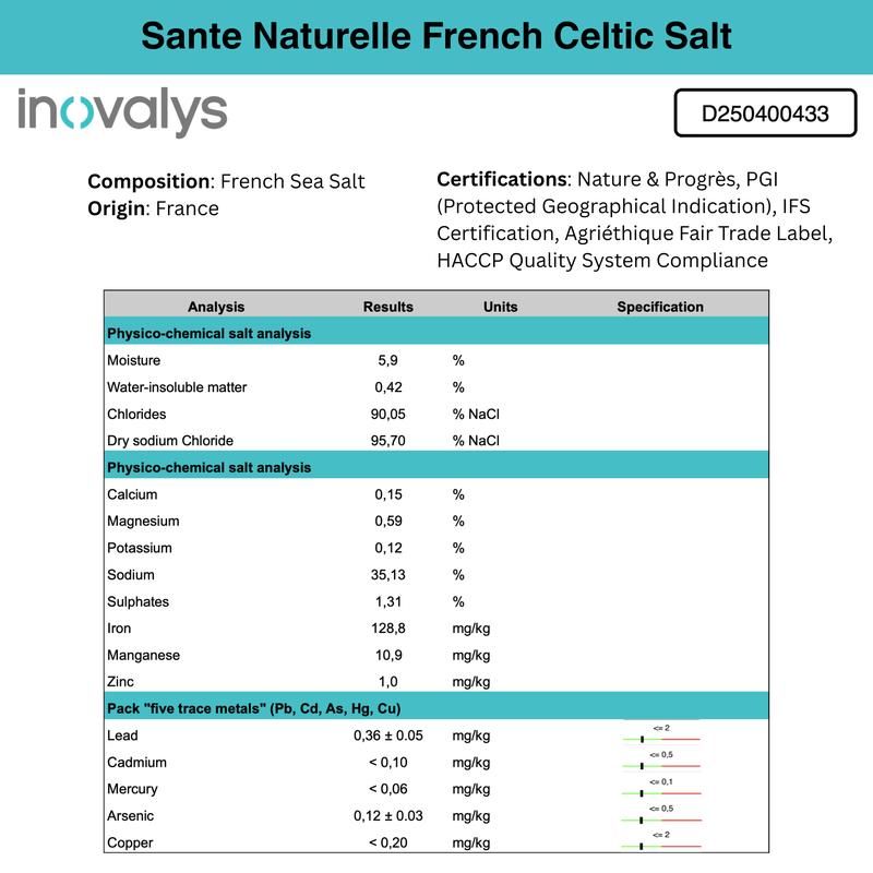 Sante Naturelle French Celtic Salt - 1.1lb Hand Harvested Mineral Salt, Grey Coarse & Fine Ground, Rich in Vitamins & Minerals, Versatile Cooking Seasoning Flavor Natural