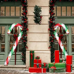 2 Pcs 3.67 ft Inflatable Christmas Candy Canes with Air Pump Red Green Candy Canes Inflatable Christmas Candy Canes Tree Hanging Ornament for Christmas Indoor and Outdoor Decorations