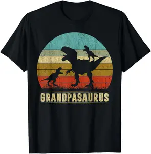 100% Cotton Grandpa Dinosaur Grandpasaurus 2 Two  Father's Day T-Shirt