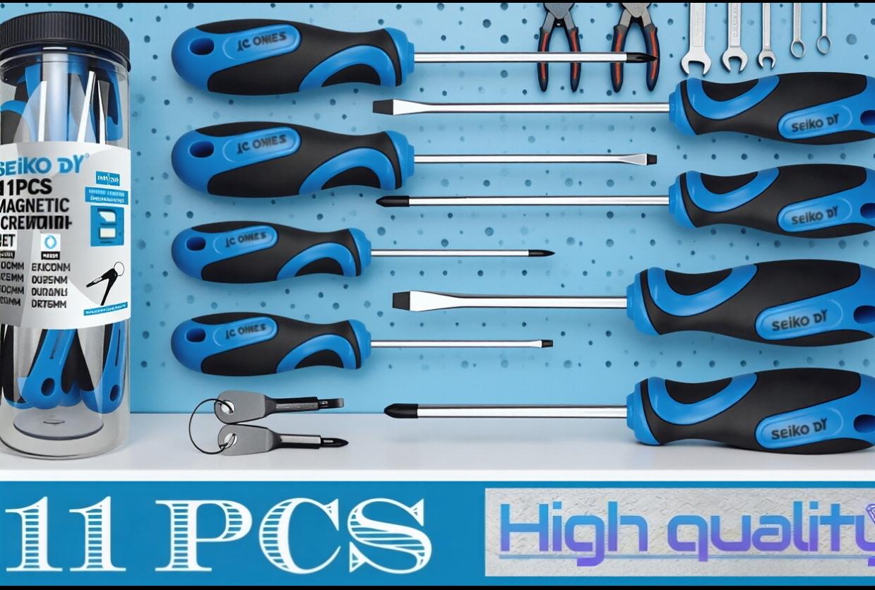 11-Piece Screwdriver Set, High Hardness and Toughness, Professional Tool Material, Ultra-Hard and Strong Magnetic, Large and Small Sizes, Stubby Screwdrivers, Phillips and Slotted Screwdrivers, for Home Use