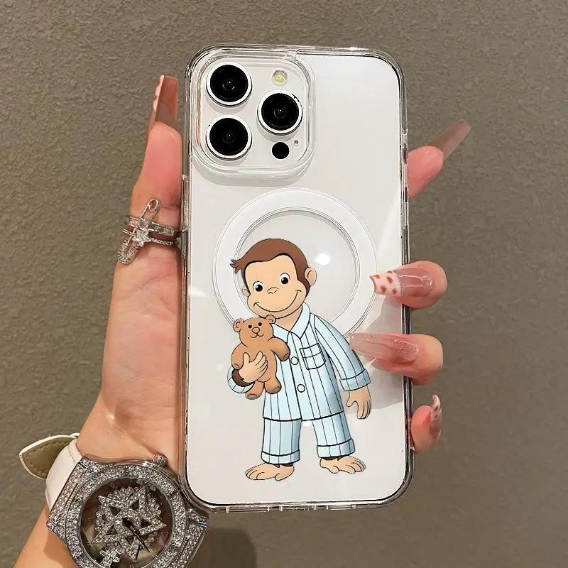 Trendy Magnetic Case Suitable for IPhone11/12/13/14/15/16/17/pro Promax Plus Air, Pajama Monkey Ultra Slim MagSafe Shockproof TPU Cover Aesthetic Protection