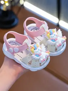 Sandals Spring Summer New Girls Cute Cartoon Pattern Soft Sole Comfort Anti-Collision Beach Shoes Ankle Strap Sandal Trendy Sandals Casual Summer Sandals