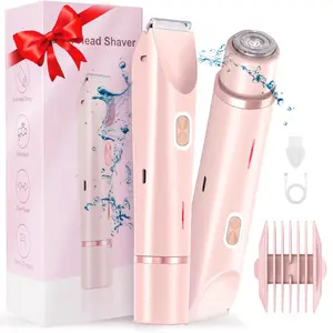 2 in 1 Electric Women's Bikini Shaver, Home USB Rechageable Dual Head Hair Trimmer, Portable Painless Hair Removal Device, Suitable for Shaving Lip, Legs, Armpits, Wet & Dry Use Shaver, Waterproof Rechargeable Shaver, Cordless Waterproof Shaver