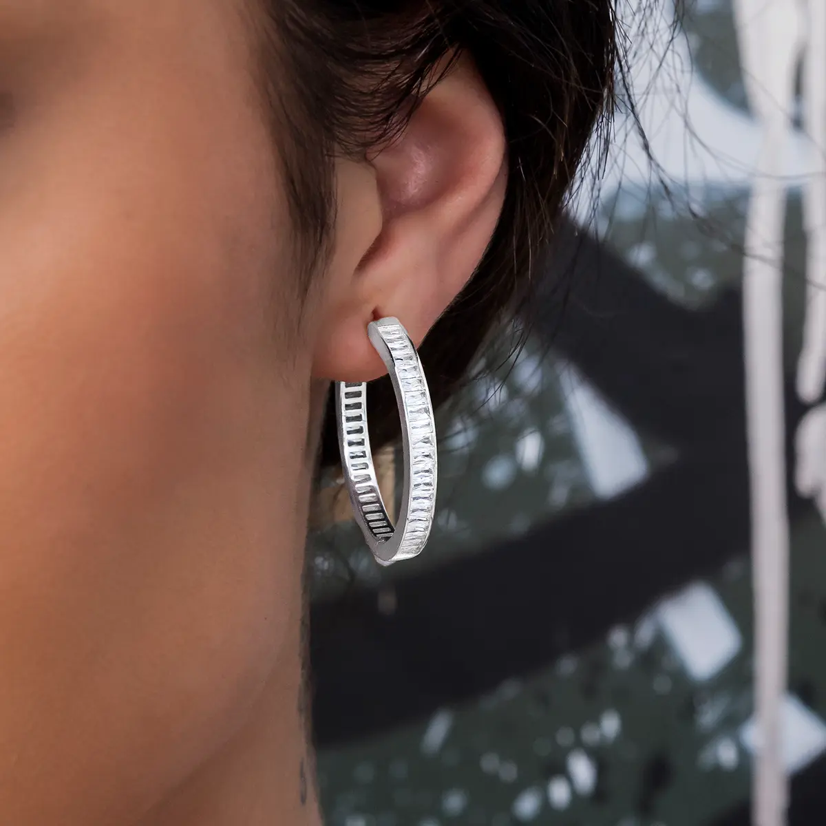 GLD Baguette Hoop Stud Earrings in White Gold - Perfect Gift #tiktokshopsummersale
