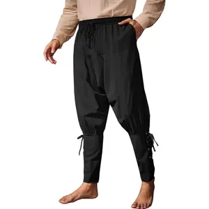 lmily Bela Mens Medieval Ankle Banded Pants Renaissance Viking Pirate Navigator Costume Pants Lace Up Cotton Halloween Trousers