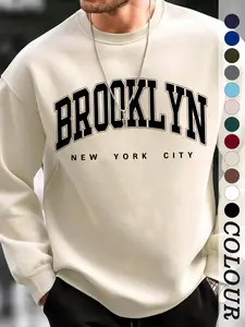 Men's Brooklyn American Print Sweatshirt, Casual Long Sleeve, Fitted H-Type, Winter Fashion, Multi-Color Options, Daily Wear