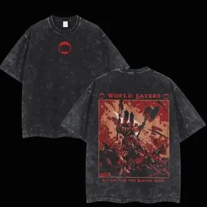 Inspired by Warhammer 40K - Death Metal Warrior Vintage Oversized Washed Tee, Heavyweight Cotton Unisex Graphic T-shirt, Retro Gaming Menswear Streetwear Top, Ultramarine Blue Combat Look, Perfect Gift for Gamers & Sci-Fi Fans UKV