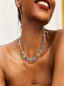 4 Pcs Boho Style Multilayer Beaded Necklaces, Perfect for Women and Girls, Party and Daily Wear, Trendy Jewelry Gift Idea