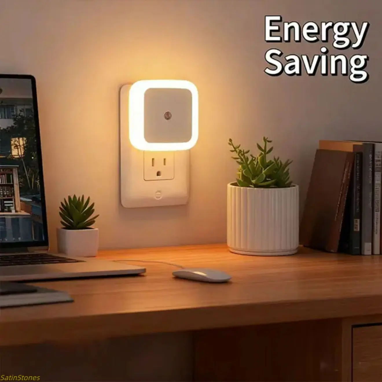 Square Plastic LED Night Lights, 6 Pack, Plug-in with Dusk to Dawn Sensor, Warm White for Kids Room, Bathroom, and Stairs, Bedroom, Nursery, Indoor