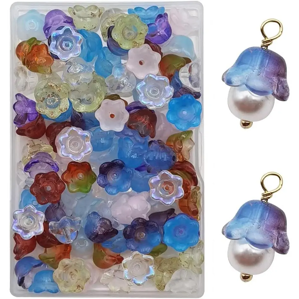 100 count Flower  Glass Bead Caps Lily of The Valley Beads for  Making and DIY Craft Accessories (Mixed, 11 * 11 * 7mm)