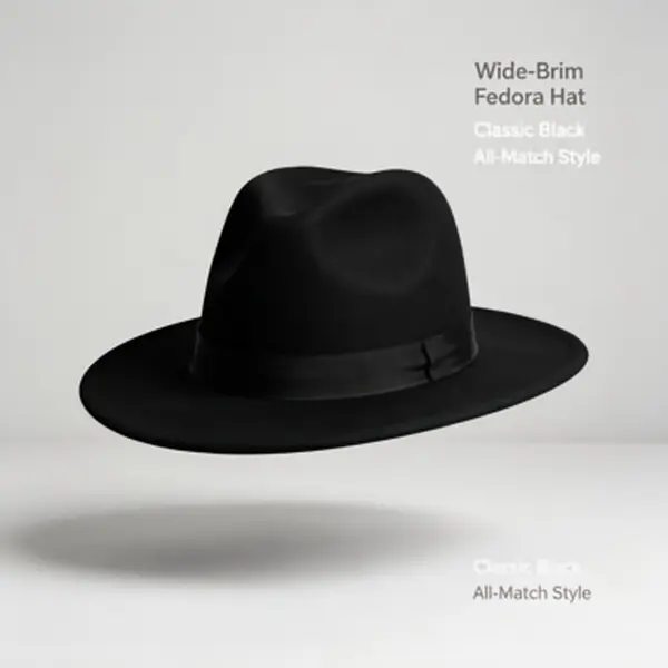 Unisex Black Wide-Brim Classic Fedora Shape Casual Headwear, Sports Outdoor Hats, Lightweight Sun Hat, Smooth Fabric, Elegant Silhouette, Windproof, Adjustable Fit, Easy to Match Dresses-Jeans-Coats, Ideal for Spring Summer City Trips