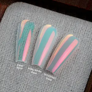 YOKEFELLOW GleamTap Cushion Aurora Chrome Nail Powder GT111 Afterglow/ Purple Blue with Coral Sheen -Mermaid Aurora Effect ,Nail Art Glitter Decoration for Home DIY Salon Manicure