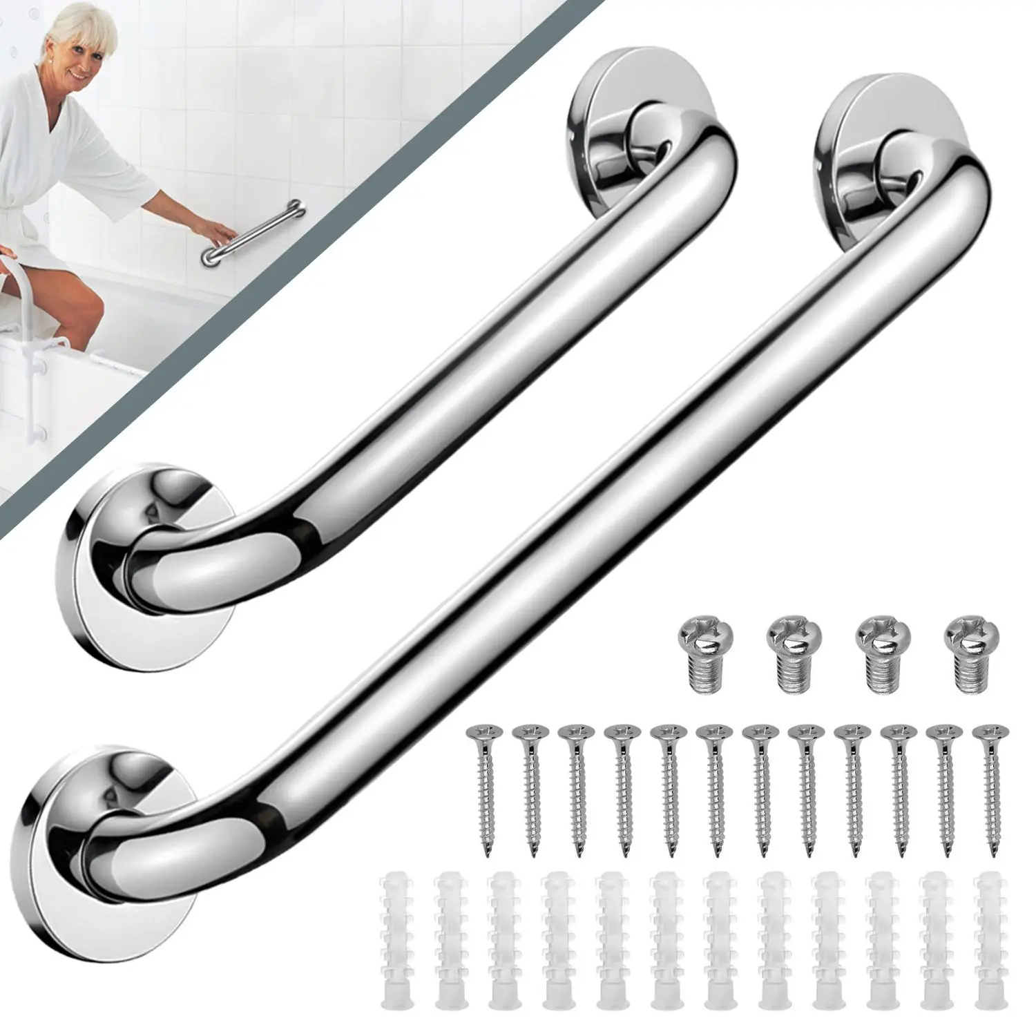Stainless Steel Knurled Texture Anti-Slip Grip Shower Grab Bar - Multi-Size, Easy to Install, 500 lbs Load Capacity, Safety Handle for Elderly, Handicapped - Bathroom, Toilet, Kitchen Gadget for Pregnant Women