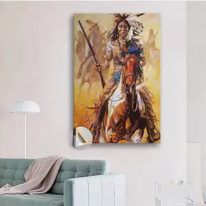 1pc Wooden Framed Native Americans Riding Horses with Guns Art  poster for Living Room, Bedroom, Kitchen, and Office Decor