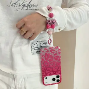 Trendy and cool personalised glitter and translucent pink leopard print phone case for iPhone 17 Pro Max, new iPhone 16, 15 Pro, women's 14 PM, fully protective case