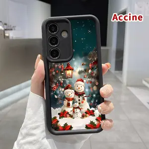 Phone case Compatible with Galaxy S23 Ultra S24 Plus S25 S22+ Snowman Christmas Glow Full Body Protection Shockproof Soft Silicone Cover
