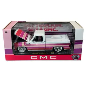 M2 Machines 1976 GMC Sierra Grande 15 pink white lowered truck 1:24 scale