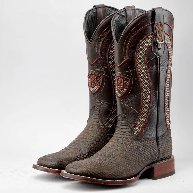 Matte Brown Python Print Leather Boots