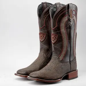 Matte Brown Python Print Leather Boots