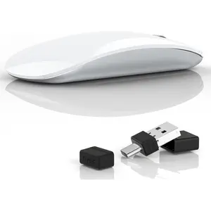 G11 Wireless Mouse, USB C Rechargeable Computer Mouse, Slim Silent Mice 2.4GHz Optical with USB Nano Receiver and USB C Receiver for Laptop/Mac/PC - White-USA