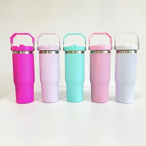 25 Pack 30oz Matte Macaron Colors White Sublimation Flip Straw Tumbler USA Warehouse