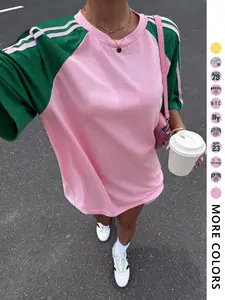 Women's New Casual Sporty Colorblock Short Sleeve T-Shirt, Fashionable Trendy Youthful Loose Tee for Outdoor Travel, Athletic Style Activewear, Athleisure Style