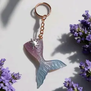 Mermaid Tail Keychain with Silver Sun Charm