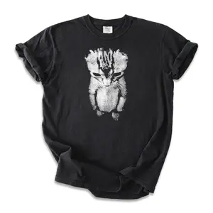 Women's Sad Kitten Meme Short-Sleeve T-Shirt - Retro Casual Ribbed Round Neck Fit Cotton Graphic Tee, Unisex Streetwear Gift 011205