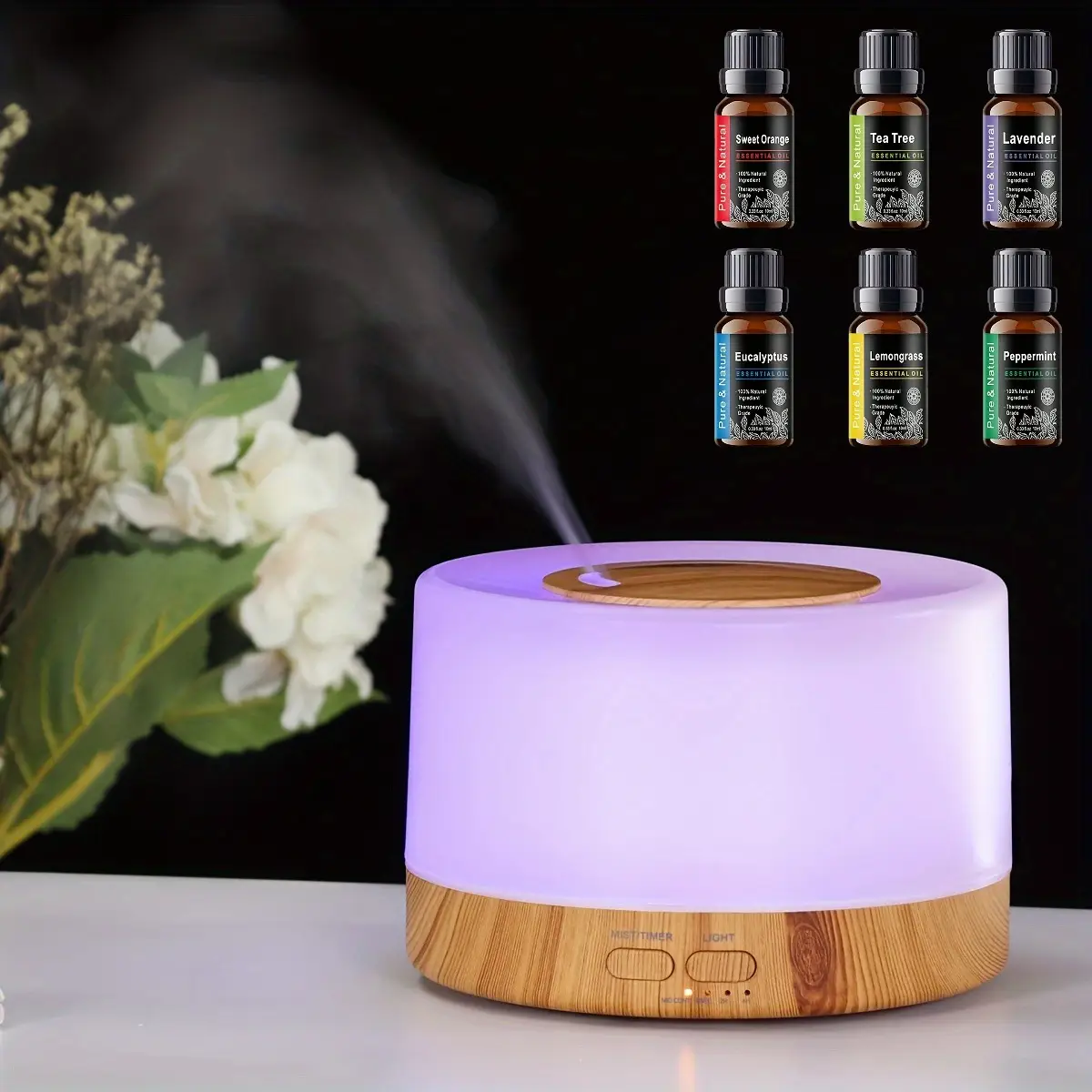 Aromatherapy Gift Set Smart Aroma Diffuser Humidifier with Remote, Color-Changing Base, 6 Signature Essential Oils, Waterless Fragrance Oil Diffuser,