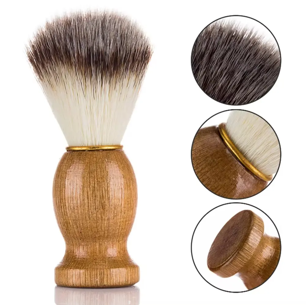 TIKA Natural Wooden Handle Mustache Beard Brush, Synthetic Nylon Bristle Facial Hair Care Brush for Men