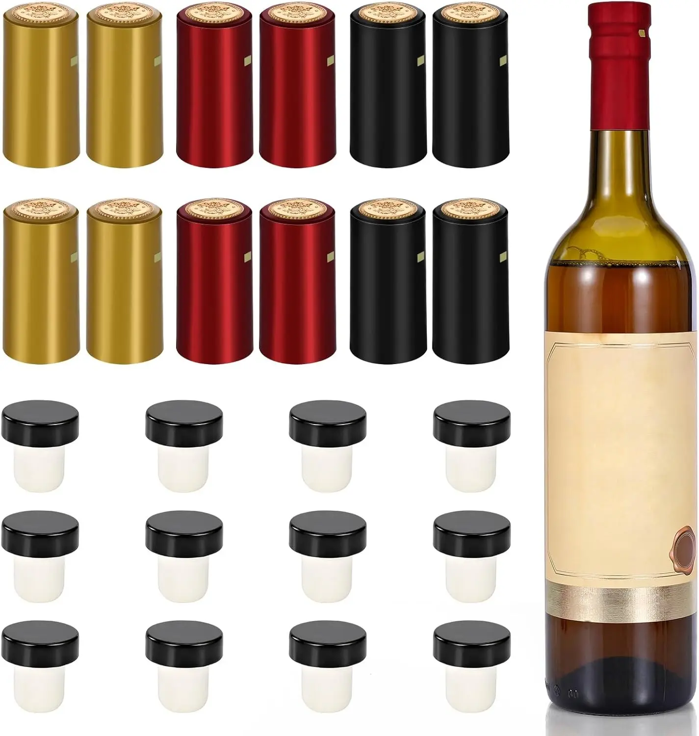 30 Pcs Wine Sealer for Wine Bottles - Bottle Sealer for Cruise, Plastic Heat Shrink Cap & Polymer Stopper with Plastic Top
